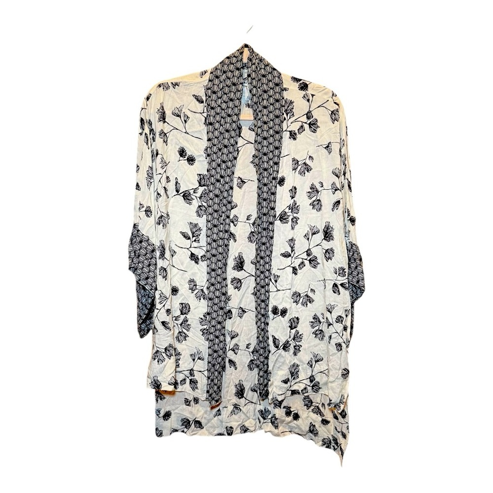 MERONA Black & White Floral Kimono Cardigan with Cutouts OS